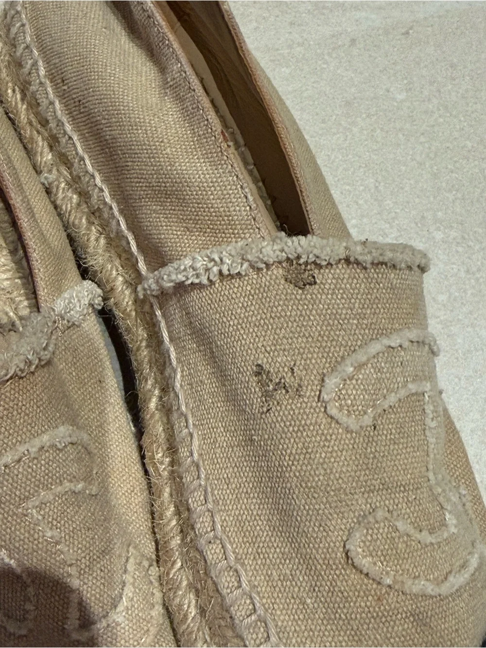 CHANEL Tan Canvas Espadrilles with Black Cap Toe